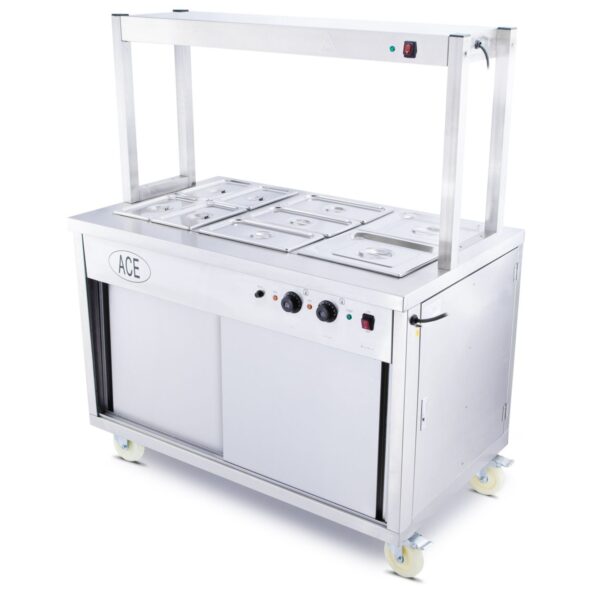 ACE Mobile Wet Bain Marie Top & Hot Cupboard w/ Heated Buffet Gantry 1160mm