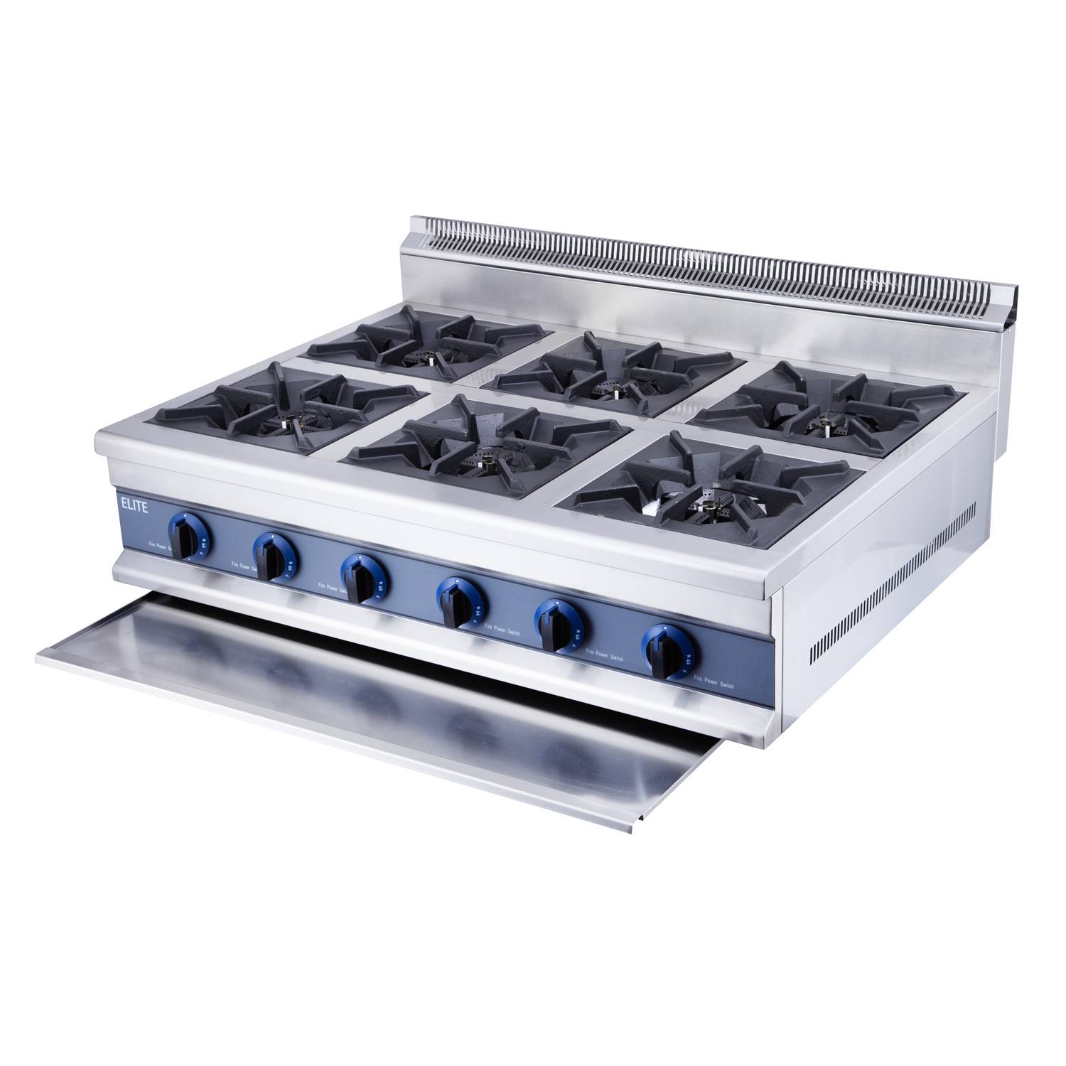 ELITE Six Burner LPG Gas Cooker – Cast Iron Boiling Rings & Grates ELITE Six Burner LPG Gas Cooker – Cast Iron Boiling Rings & Grates