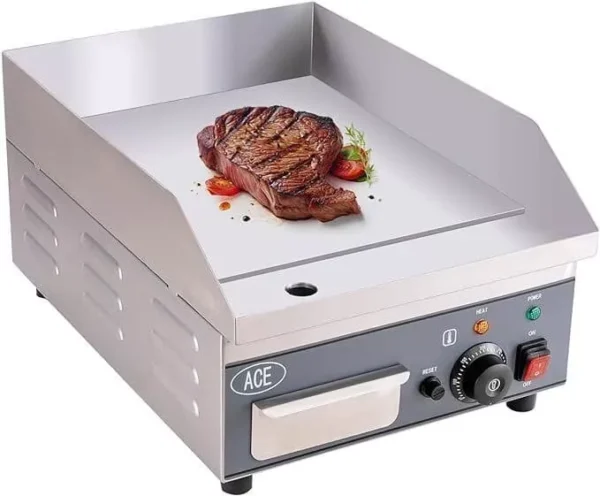 ACE 35cm Electric Griddle – Mild Steel or Chrome Top, 13A Plug