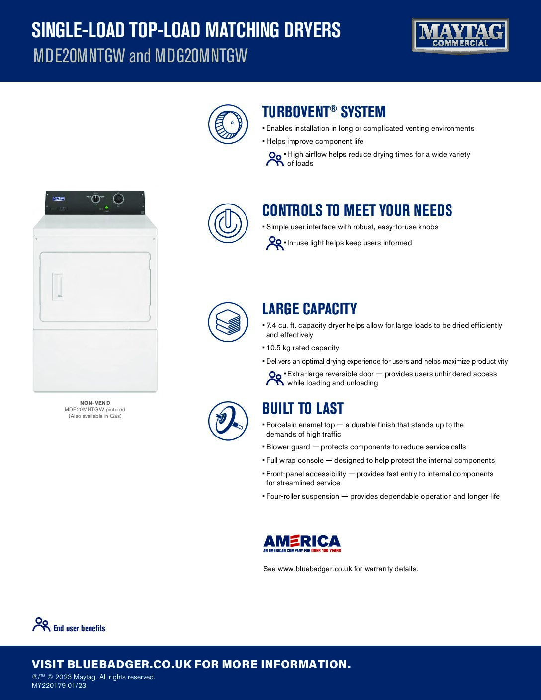 Maytag GRADED MDE20MNTGW 10.5kg American-Style Vented Front Loader Dryer Maytag GRADED MDE20MNTGW 10.5kg American-Style Vented Front Loader Dryer - Image 4