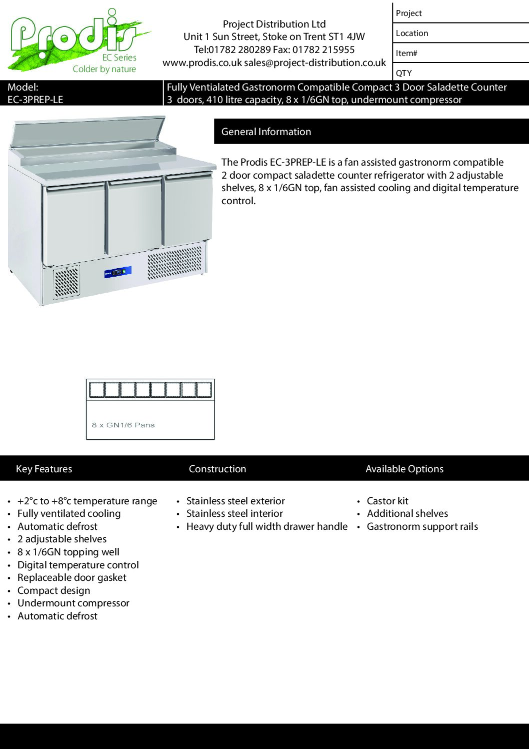 Prodis EC-3PREP-LE 3 Door Compact Prep Table – 8 x 1/6GN Topping Well Prodis EC-3PREP-LE 3 Door Compact Prep Table – 8 x 1/6GN Topping Well - Image 5
