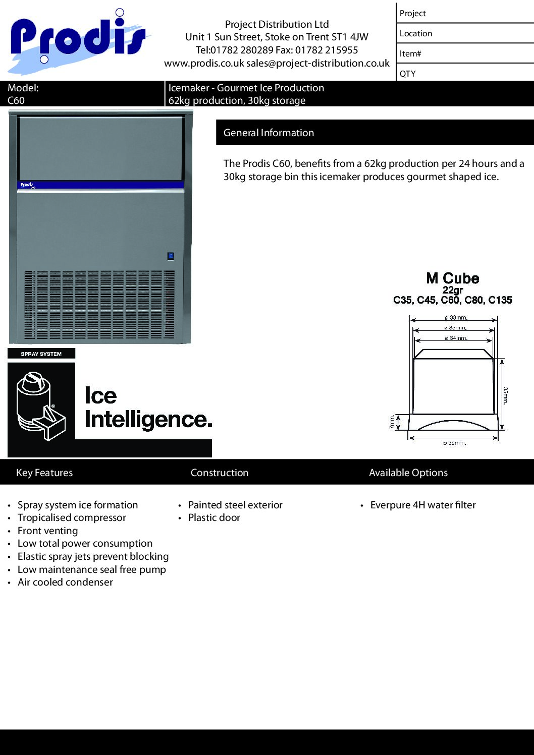 Prodis C60 Spray System Gourmet Ice Maker – 62kg/24h, 30kg Storage Prodis C60 Spray System Gourmet Ice Maker – 62kg/24h, 30kg Storage - Image 5