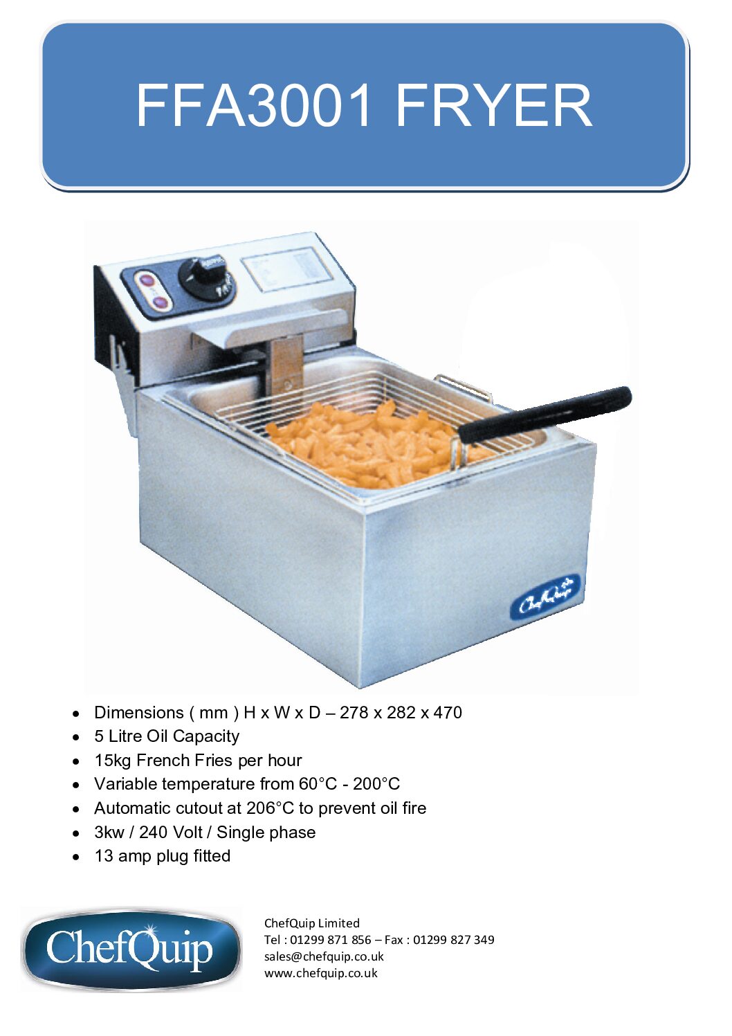 ChefQuip Electric Countertop Fryer – Single Tank – FFA3001 ChefQuip Electric Countertop Fryer – Single Tank – FFA3001 - Image 3