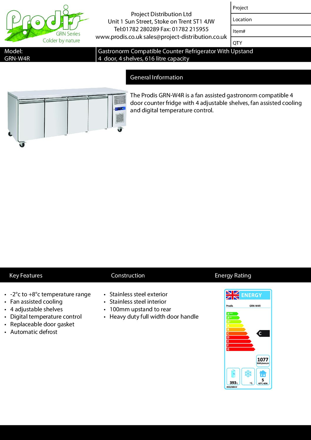 Prodis GRN-W4R Professional Four Door Stainless Steel Counter Fridge with Upstand Prodis GRN-W4R Professional Four Door Stainless Steel Counter Fridge with Upstand - Image 8