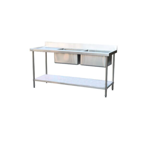 Infernus Commercial Stainless Steel Double Bowl Sink with Left Hand Drainer 1800mm