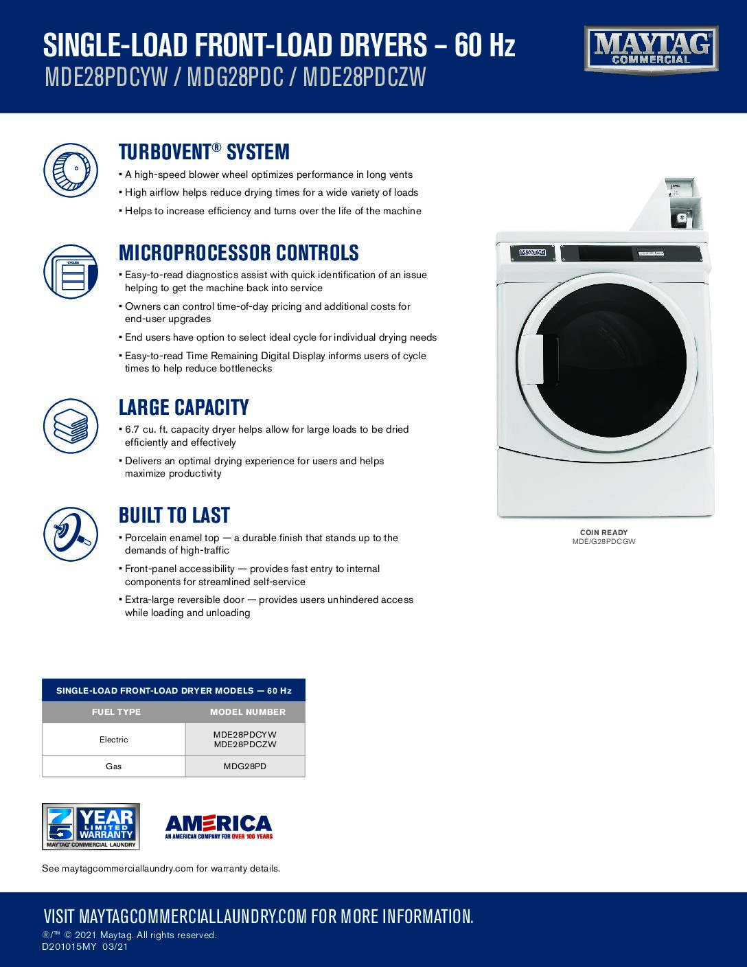 Maytag MDE28PNCGW 10.5 kg Front-Load Electric Vented Dryer Maytag MDE28PNCGW 10.5 kg Front-Load Electric Vented Dryer - Image 3