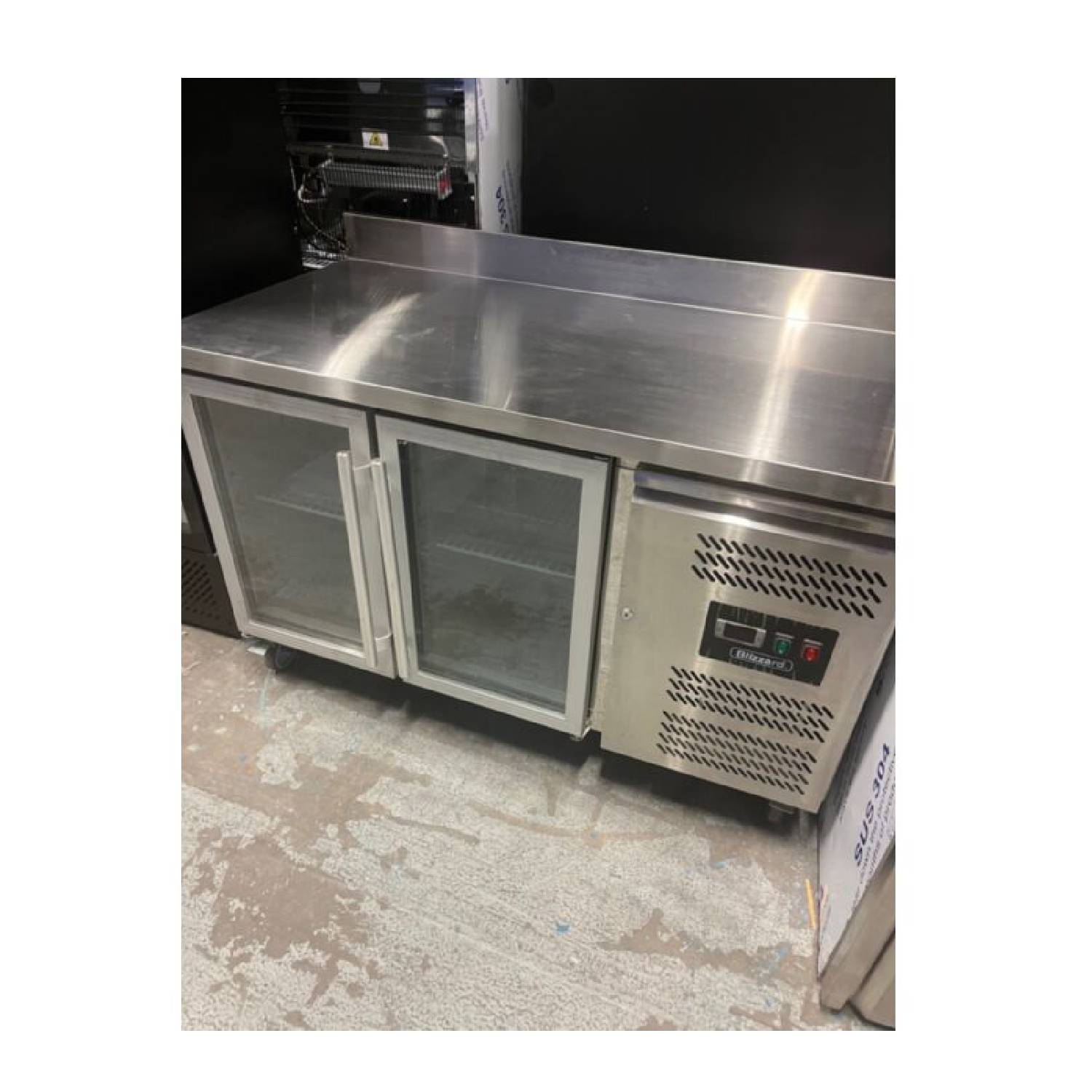 Blizzard HBC2CR Double Glass Door Refrigerated Counter With Upstand – Graded Commercial Prep Counter
