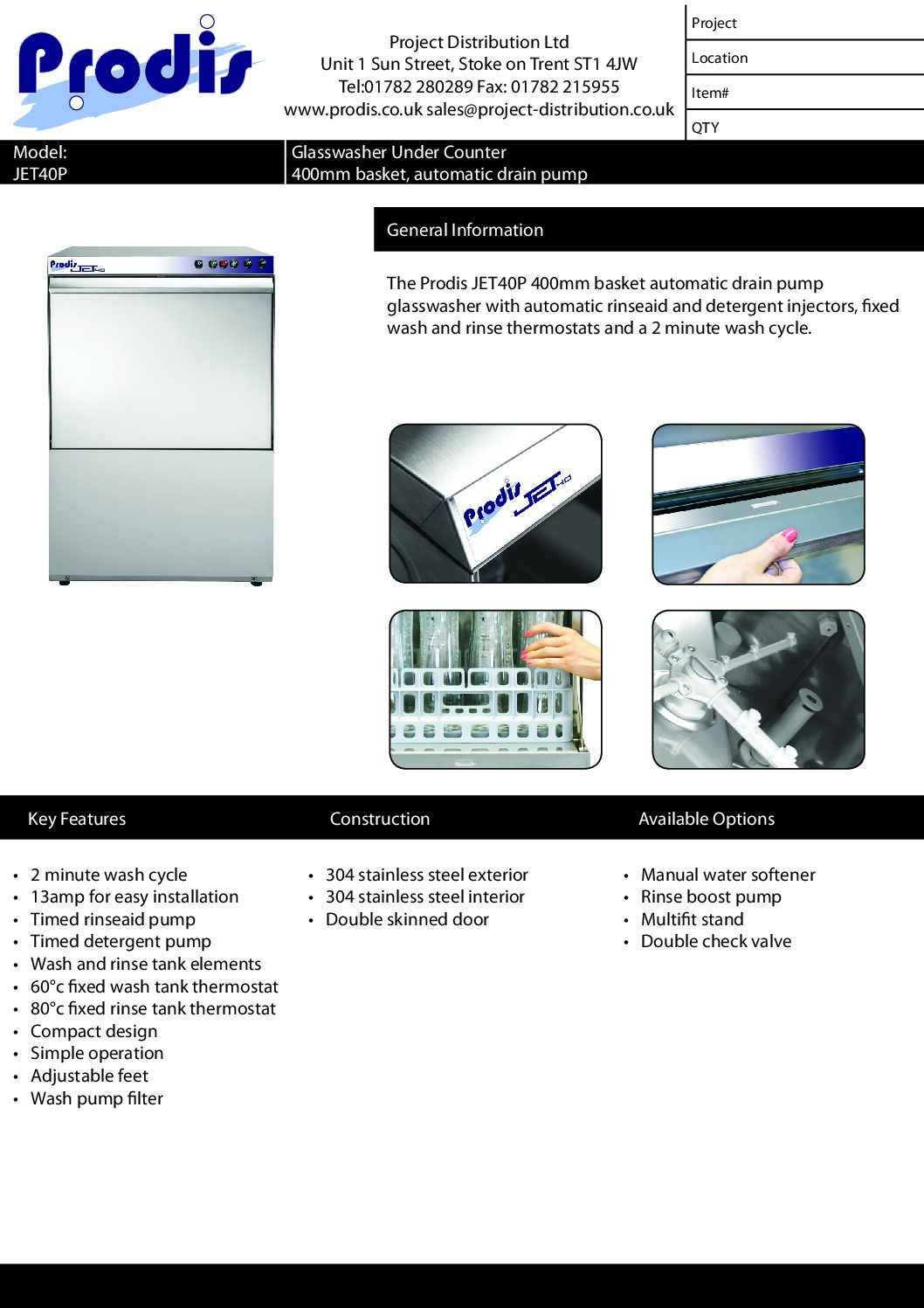 Prodis JET40P 400mm Glass Washer (Drain Pump) Prodis JET40P 400mm Glass Washer (Drain Pump) - Image 4