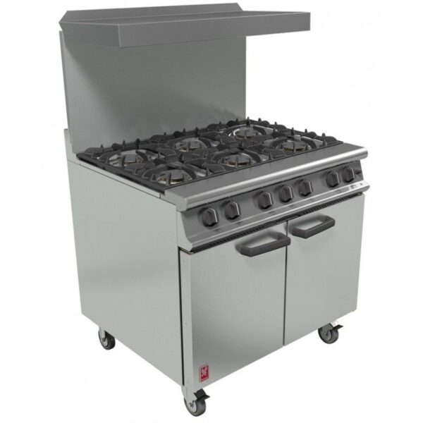 Falcon G3101 6 Burner Gas Range – Castors & Splashback Package