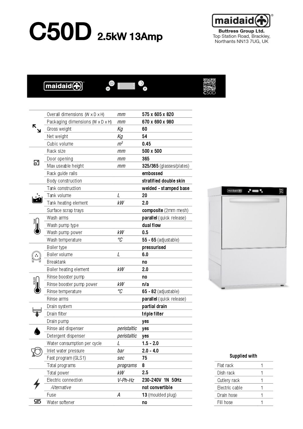 Maidaid C50D Glasswasher with Drain Pump 500 x 500mm rack Maidaid C50D Glasswasher with Drain Pump 500 x 500mm rack - Image 3