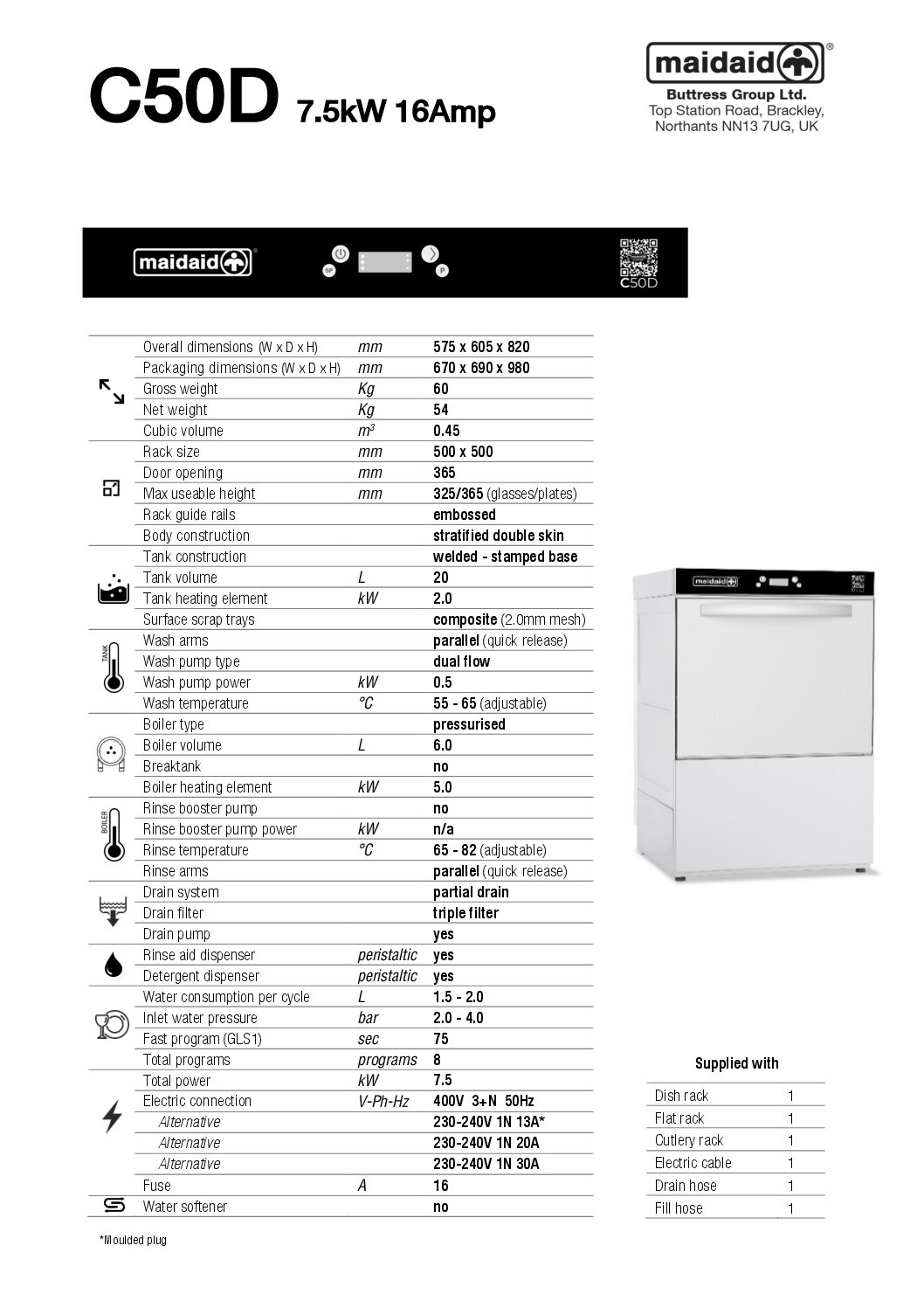 Maidaid C50D Glasswasher with Drain Pump 500 x 500mm rack Maidaid C50D Glasswasher with Drain Pump 500 x 500mm rack - Image 4