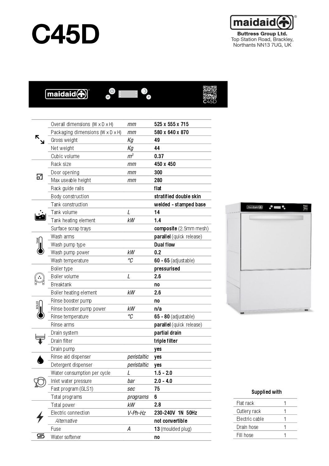 Maidaid C45D Undercounter Glasswasher – 450mm Rack – 13A Maidaid C45D Undercounter Glasswasher – 450mm Rack – 13A - Image 3