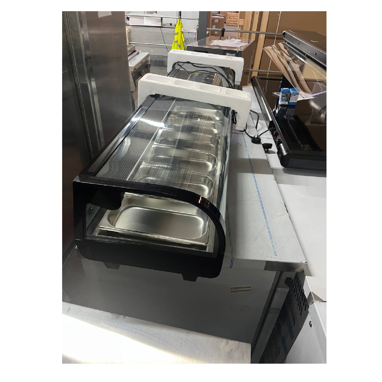 Black sushi display chiller with six 1/3 GN pans