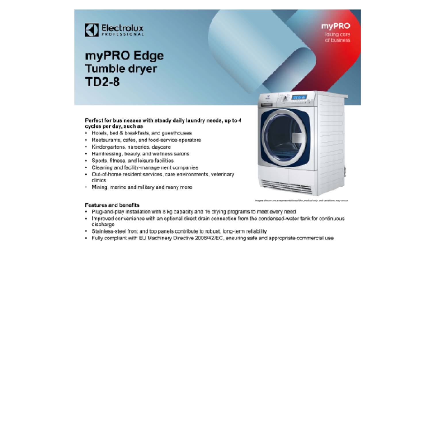 Electrolux Professional TD2-8 myPRO Edge 8kg Condenser Tumble Dryer Electrolux Professional TD2-8 myPRO Edge 8kg Condenser Tumble Dryer (2)