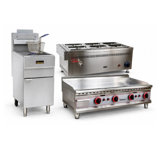 Infernus Commercial Gas Catering Bundle – Fryer, Griddle & Bain Marie